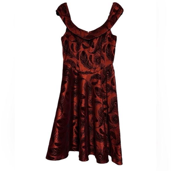Voodoo Vixen Red burned out velvet retro style off the shoulder Midi Dress - Picture 1 of 7